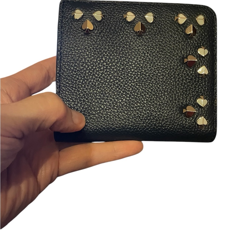 Kate Spade Black Leather Bifold Wallet with Heart Studs